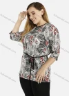 Wholesale Women's Elegant Floral Print Round Neck Mid Length Half Sleeve Blouse With Belt - Liuhuamall