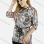 Wholesale Women's Elegant Floral Print Round Neck Mid Length Half Sleeve Blouse With Belt preview