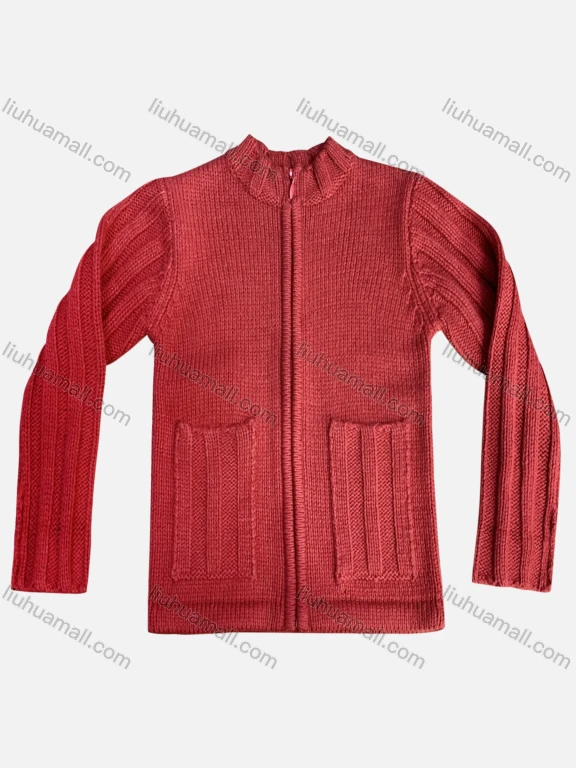 Wholesale Girl's Casual Mock Neck Long Sleeve Patch Pockets Knit Zipper Knit Jackets