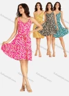 Wholesale Women's Casual Allover Print Shirred Backless Short Cami Dress With Belt - Liuhuamall