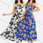 Wholesale Women's Casual Square Neck Floral Print Shirred Ruffle Hem Maxi Cami Dress With Belt preview