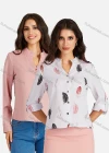 Wholesale Women's Casual Allover Print & Plain Notched Neck Long Sleeve Buttons Down Blouse - Liuhuamall