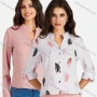 Wholesale Women's Casual Allover Print & Plain Notched Neck Long Sleeve Buttons Down Blouse preview