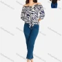 Wholesale Women's Casual Zebra Print & Plain Off Shoulder Ruffle Trim 3/4 Sleeve Blouse preview