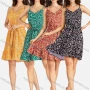 Wholesale Women's Elegant Allover Print V Neck Buttons Front Ruffle Hem Short Cami Dress With Belt preview