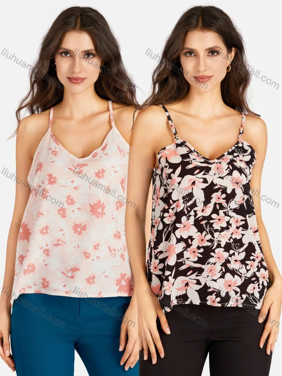 Wholesale Women's Casual Floral Print V Neck Cami Top