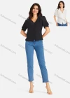 Wholesale Women's Casual Plain V Neck Buttons Down Puff Sleeve Blouse - Liuhuamall