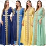 Wholesale Women's Arabic Dubai Muslim Islamic V Neck Splicing Embroidery Abaya Maxi Dress 3329# preview