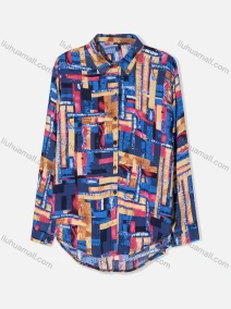 Wholesale Women's Plus Size Fashion Long Sleeve Button Down Geo & Patchwork Print Shirt, LIUHUA CLOTHING WHOLESALE