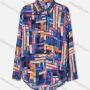 Wholesale Women's Plus Size Fashion Long Sleeve Button Down Geo & Patchwork Print Shirt preview