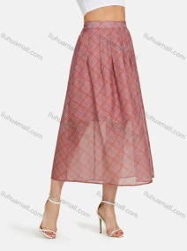 Wholesale Women's Elastic Waist Plaid Print Ruffle Hem Maxi Skirt, LIUHUA CLOTHING WHOLESALE