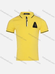 Wholesale Boys Casual Plain Striped Trim Zigzag Metal Embroidery Quarter Zip Polo Shirt, LIUHUA CLOTHING WHOLESALE