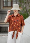 Wholesale Women's Linen Collared Half Sleeve Polka Dot Blouse Print Loose Fit Shirt - Liuhuamall