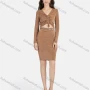 Wholesale Women's Casual Plain V Neck Long Sleeve Drawstring Cut Out Rhinestone Metal Chain Decor Bodycon Short Dress preview