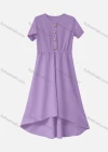 Wholesale Women's Casual Plain Round Neck Button Front Short Sleeve Ruffle Hem Midi Dress - Liuhuamall