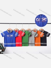 Wholesale Boy's Casual Striped & Letter Print Short Sleeve Modal Cotton Polo Shirt, LIUHUA CLOTHING WHOLESALE