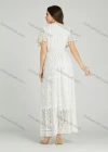 Wholesale Women's Casual Plain Deep V Neck Eyelet Embroidered Tassel Guipure Lace Dress A0962# - Liuhuamall