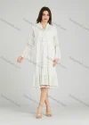 Wholesale Women's Casual Plain Eyelet Embroidered Tassel Splicing Midi Dress A0972# - Liuhuamall