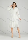 Wholesale Women's Casual Plain Eyelet Embroidered Tassel Splicing Midi Dress A0972# - Liuhuamall