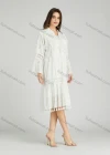 Wholesale Women's Casual Plain Eyelet Embroidered Tassel Splicing Midi Dress A0972# - Liuhuamall