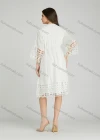 Wholesale Women's Casual Plain Eyelet Embroidered Tassel V Neck 3/4 Sleeve Dress A0975# - Liuhuamall