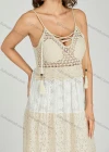 Wholesale Women's Casual Plain Splicing Eyelet Embroidered Tassel Guipure Lace Cami Dress A0979# - Liuhuamall