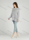 Wholesale Women's Casual Plain Crew Neck Side Slit Long Sleeve Mohair Sweater HB1066# - Liuhuamall