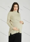 Wholesale Casual Plain Turtleneck Side Slit Long Sleeve Ribbed High Low Hem Maternity Sweater HB1069# - Liuhuamall