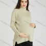 Wholesale Casual Plain Turtleneck Side Slit Long Sleeve Ribbed High Low Hem Maternity Sweater HB1069# preview