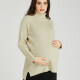 Casual Plain Turtleneck Side Slit Long Sleeve Ribbed High Low Hem Maternity Sweater HB1069# Apricot Clothing Wholesale Market -LIUHUA