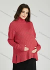 Wholesale Casual Plain Turtleneck Side Slit Long Sleeve Ribbed Maternity Sweater HB1068# - Liuhuamall