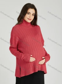 Wholesale Casual Plain Turtleneck Side Slit Long Sleeve Ribbed Maternity Sweater HB1068#, LIUHUA CLOTHING WHOLESALE