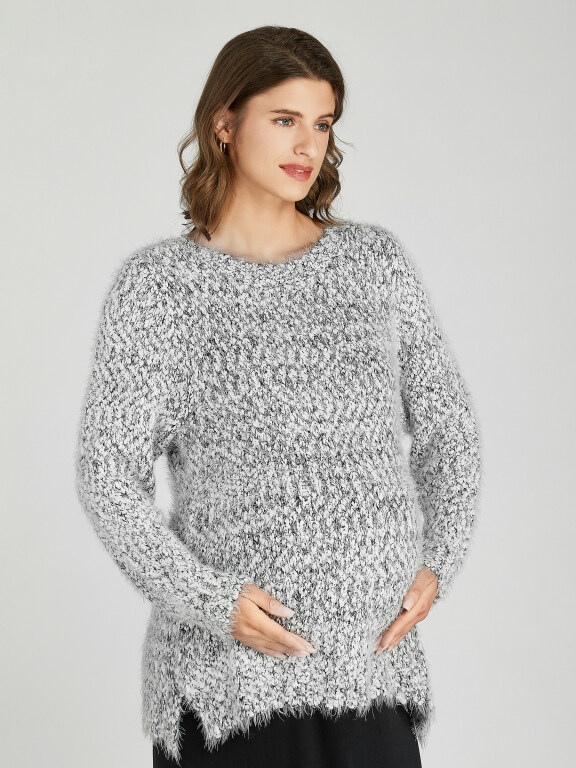 Casual Plain Crew Neck Side Slit Long Sleeve Mohair Maternity Sweater HB1066#, Clothing Wholesale Market -LIUHUA, WOMEN, Sweaters