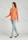 Wholesale Women's Casual Plain V Neck Side Slit Long Sleeve Cable Knit Sweater HB1070# - Liuhuamall