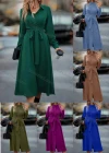 Wholesale Women's Casual Plain Collared Button Front Long Sleeve Midi Shirt Dress With Belt - Liuhuamall