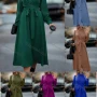 Wholesale Women's Casual Plain Collared Button Front Long Sleeve Midi Shirt Dress With Belt preview