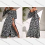 Wholesale Women's Casual Leopard Print Ruffle Trim Off Shoulder Shirred Split Side Maxi Cocktail Dress preview