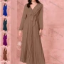 Wholesale Women's Casual Plain Wrap V Neck Long Sleeve Ruffle Trim Pleated Maxi Dress With Belt preview