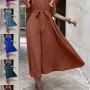 Wholesale Women's Casual Plain V Neck Short Sleeve Midi Dress With Belt preview