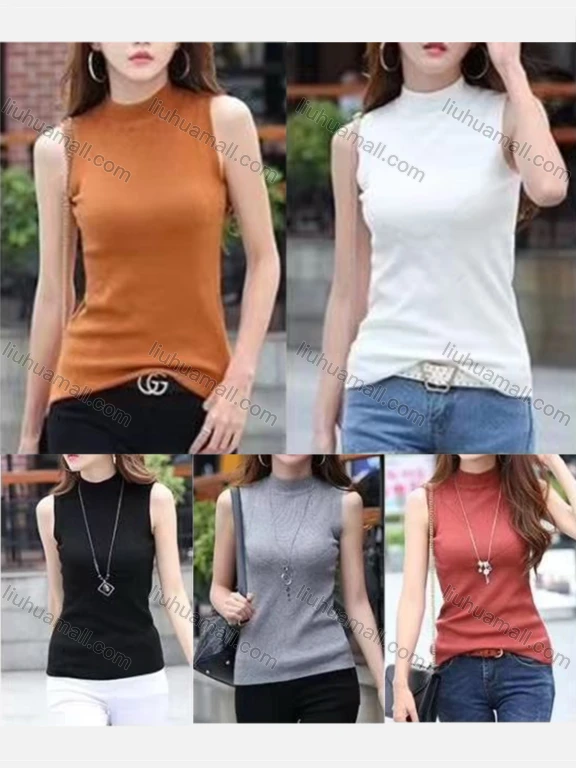 Wholesale Women's Casual Mock Neck Plain Knit Sleeveless Sweater Vest 613#