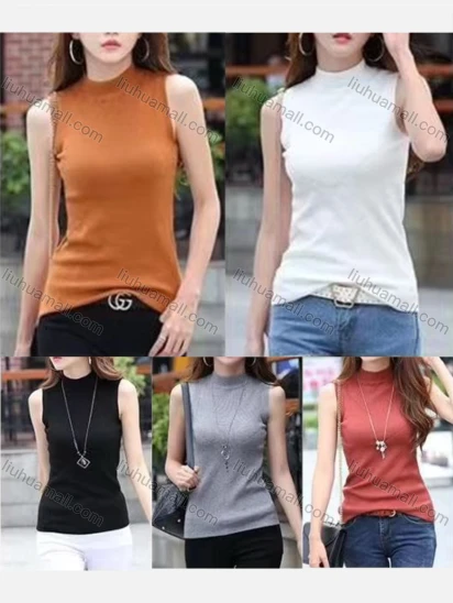 Wholesale Women's Casual Mock Neck Plain Knit Sleeveless Sweater Vest 613#