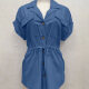 Women's Casual Lapel Pockets Button Down Drawstring Shirt Dress 2# Clothing Wholesale Market -LIUHUA