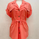 Women's Casual Lapel Pockets Button Down Drawstring Shirt Dress Orange Clothing Wholesale Market -LIUHUA
