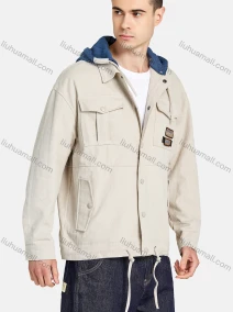 Wholesale Men's Shirt Collar Multiple Pockets Button Front Drawstring Casual Jacket With Detachable Hood, LIUHUA CLOTHING WHOLESALE