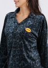 Wholesale Women's Long Sleeve Collared Button Front Labeling Leopard Print Velvet Shirt - Liuhuamall