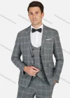 Wholesale Men's Formal Business Plaid Print Slim Fit Lapel Suit Jacket With Waistcoat 3 Piece Set - Liuhuamall