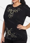 Wholesale Women's Elegant Round Neck Floral Sequin Embroidery Short Sleeve T-Shirt - Liuhuamall