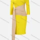 Wholesale Women's Business Asymmetrical Neck Ruched Tie Side 3/4 Sleeve Bodycon Midi Dress Yellow Clothing Wholesale Market Liuhua