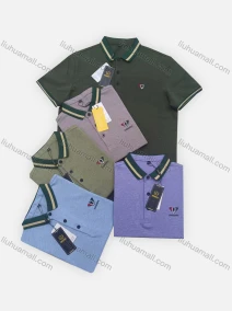 Wholesale Men's Casual Striped Trim Plain Label Print Short Sleeve Polo Shirt A2316#, LIUHUA CLOTHING WHOLESALE