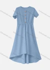 Wholesale Women's Casual Plain Round Neck Button Front Short Sleeve Ruffle Hem Midi Dress - Liuhuamall